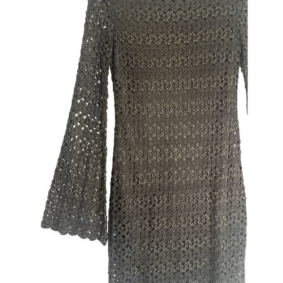 Jodi Kristopher Blk/Gold Metallic Crochet Bell Long Sleeve Women's Medium Dress - Picture 3 of 6